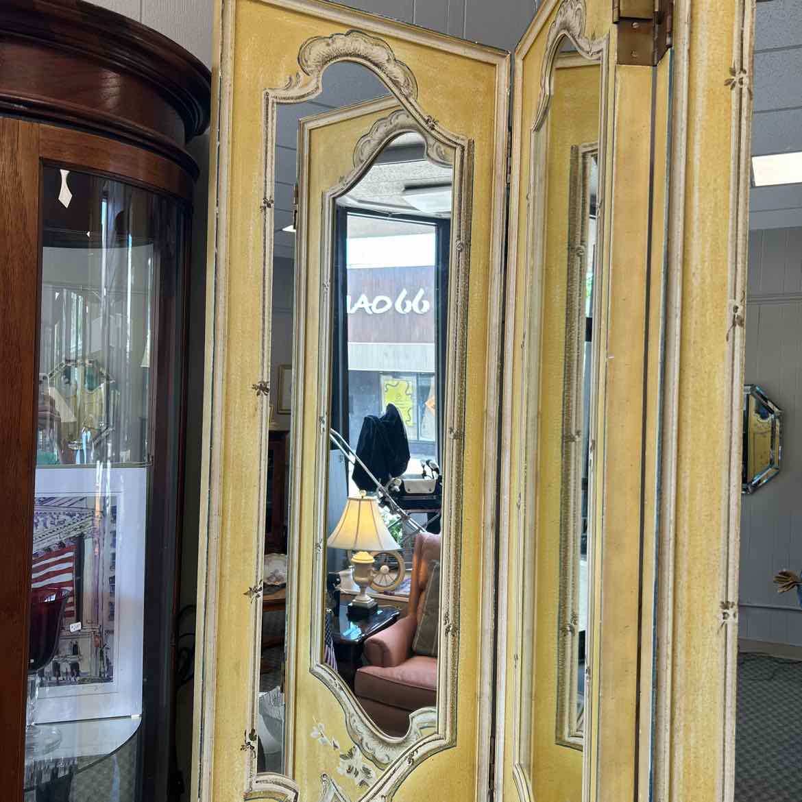 Yellow Painted & Mirror Room Divider