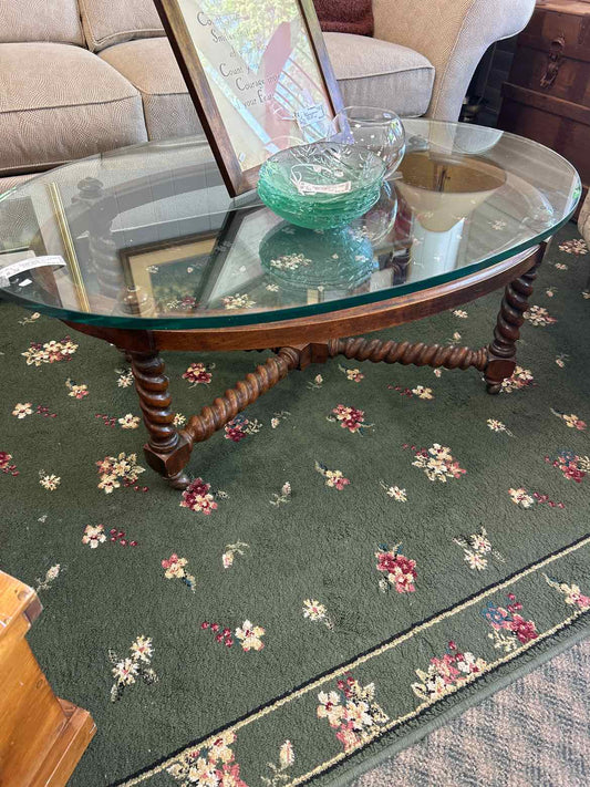 Oval Glass & Wood Coffee Table