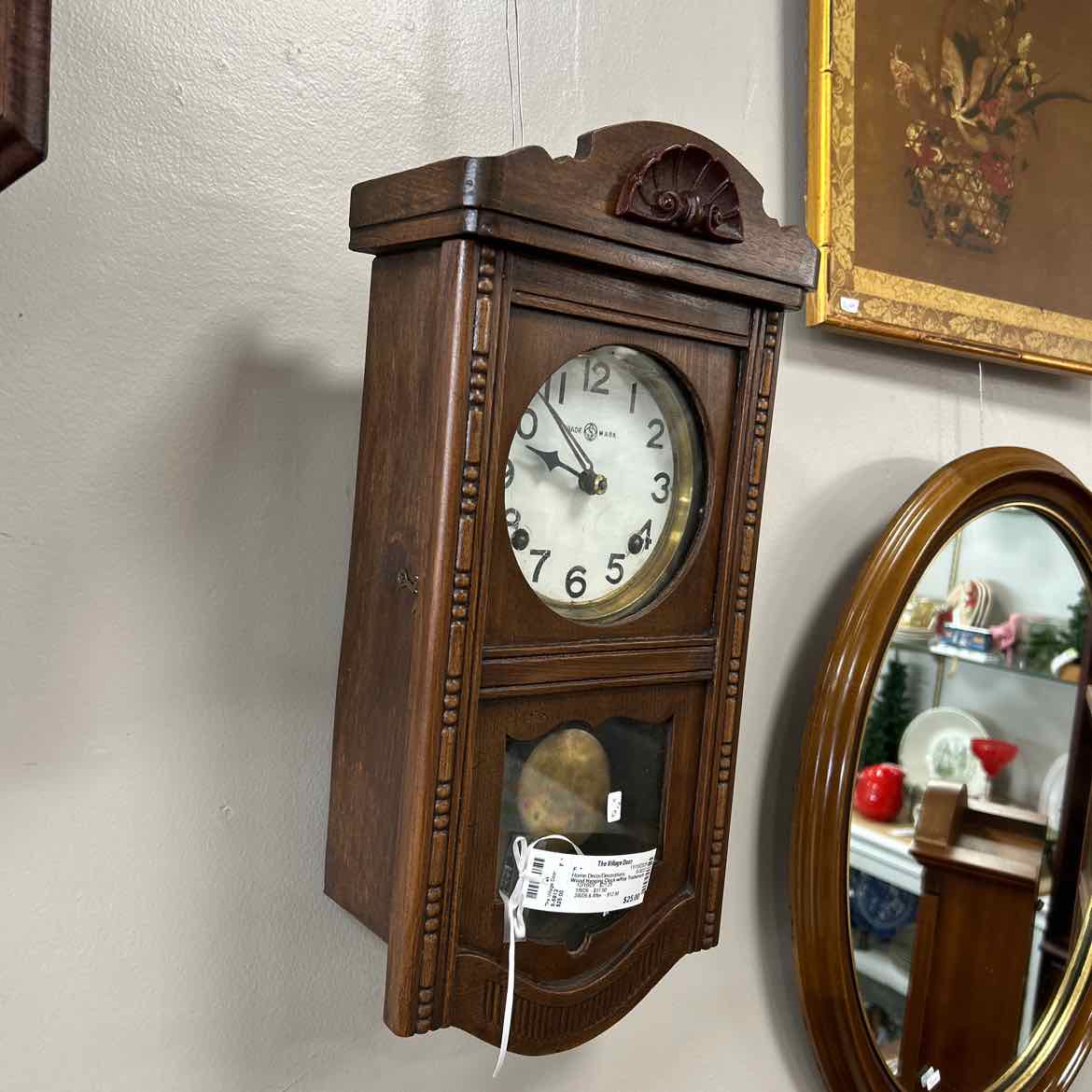 Wood Hanging Clock w/Key Trademark AS IS