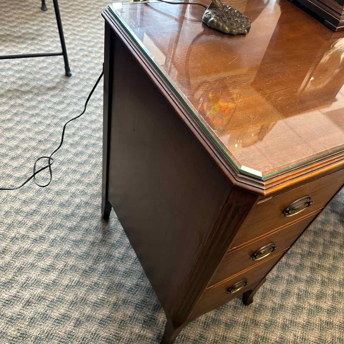 Desk w/Glass Top & Brass Handles