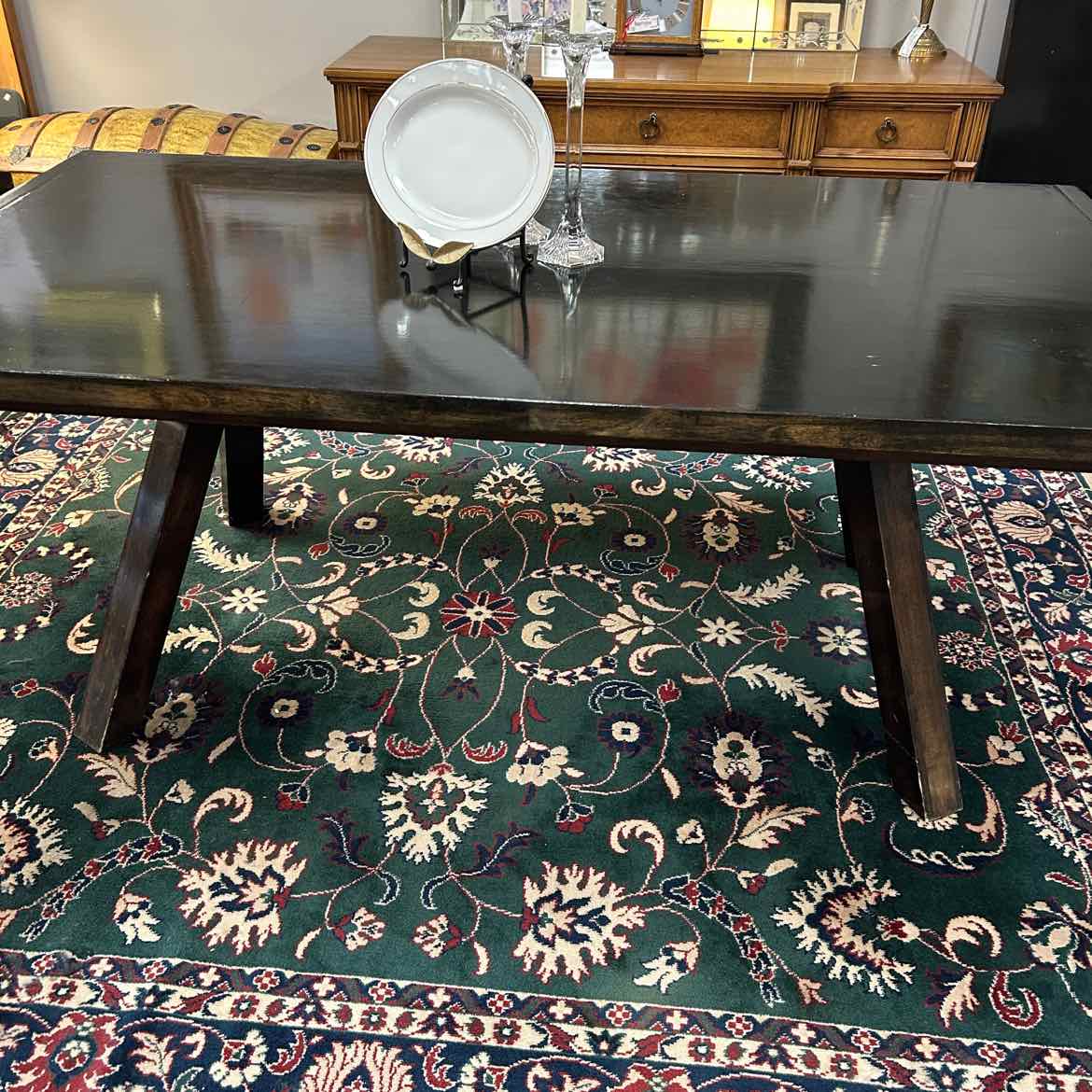 Large Dark Wood Dining Table w/2 Leaves