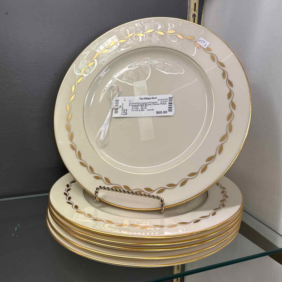 6 Lenox Golden Wreath Dinner Plates