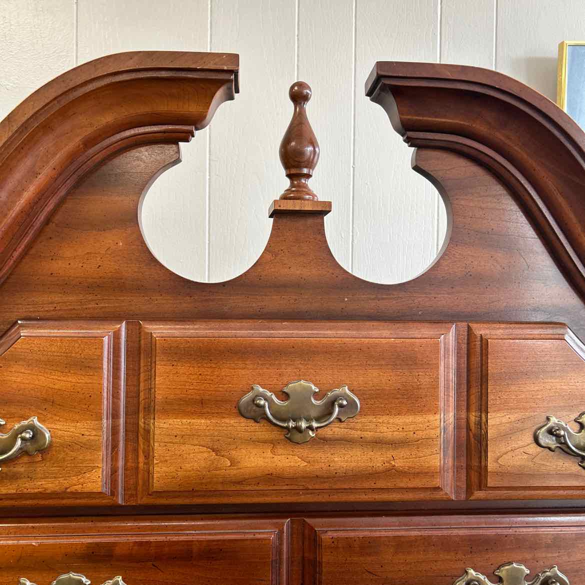 2 pc Highboy Wood Dresser w/Scrolled Top