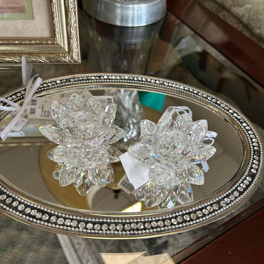Pair Swarovski Lotus Candleholders
