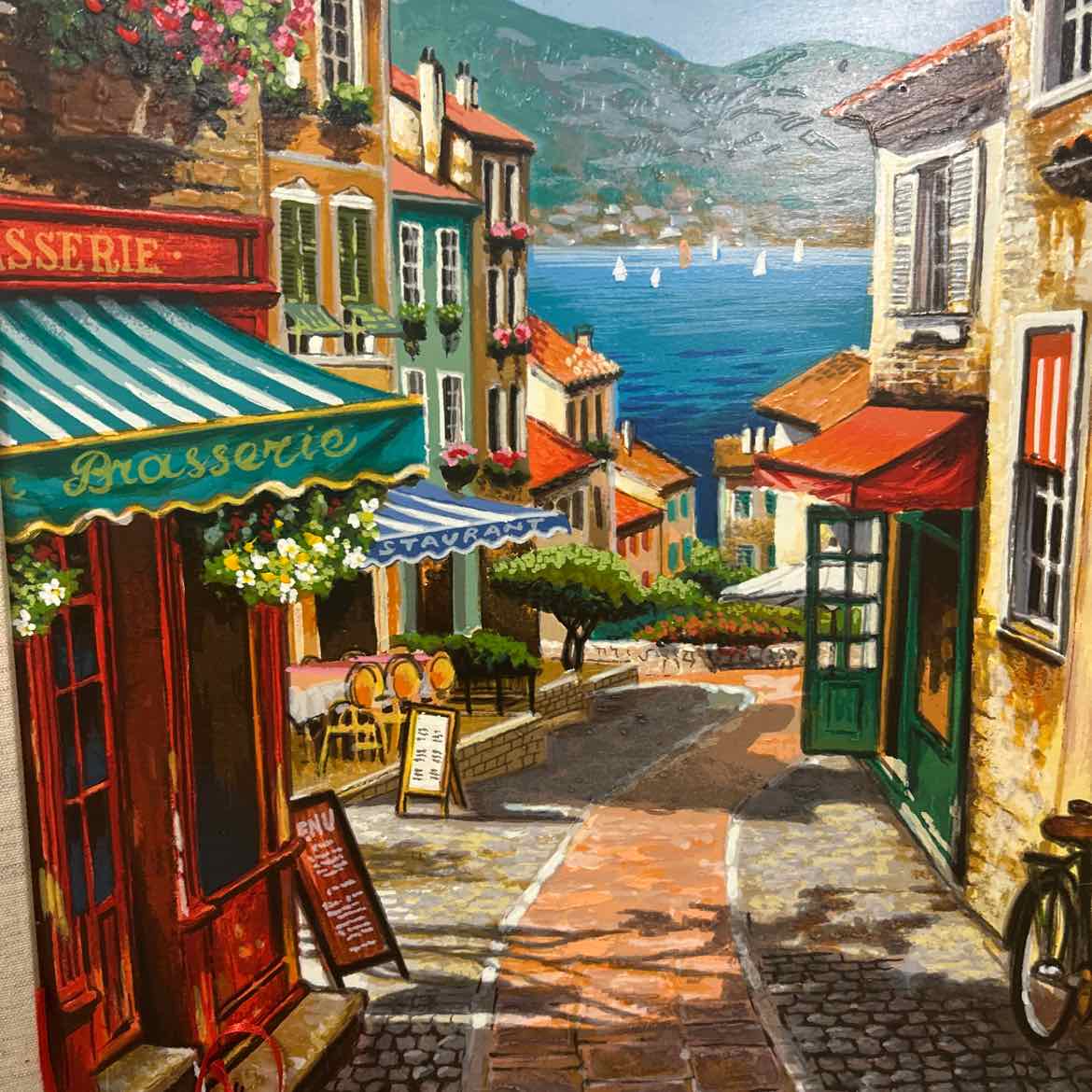 Painting of Street Scene by the Sea