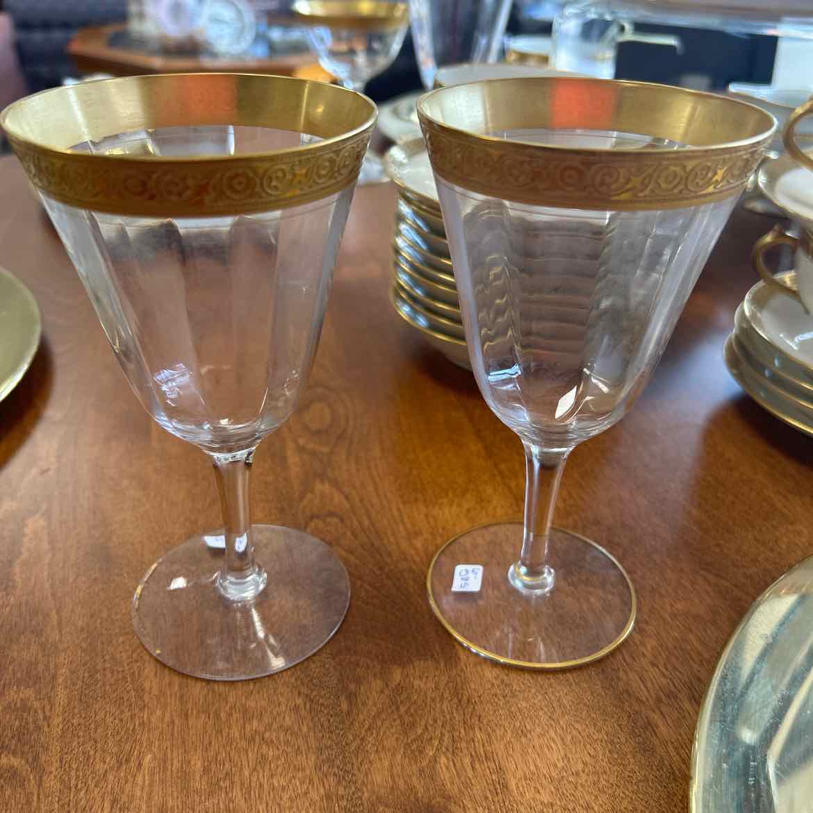 6 Haviland Wine Glasses w/Wide Gold Band