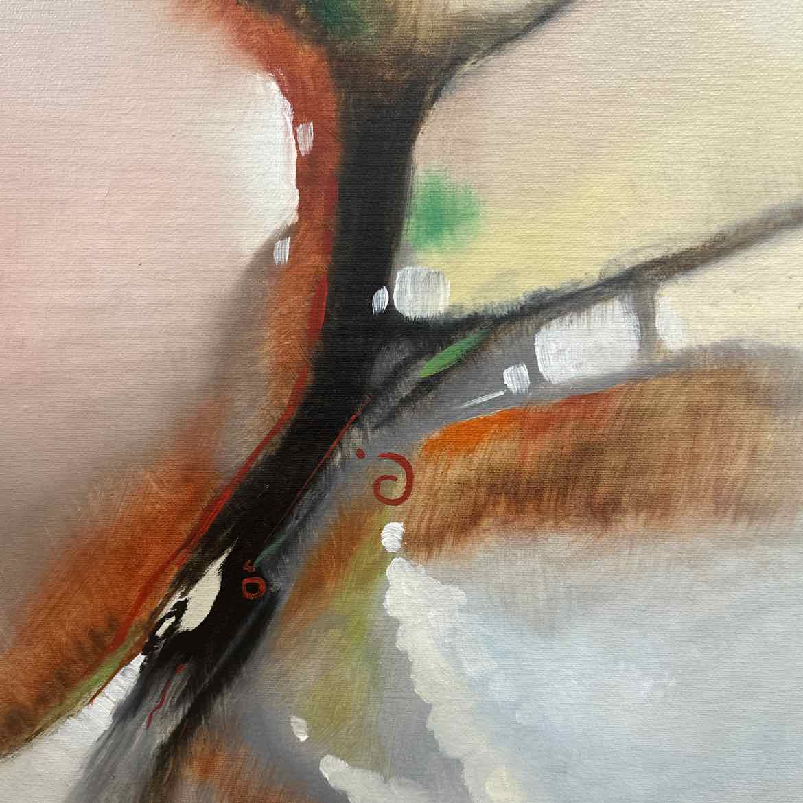 Abstract Picture w/Orange/Green/Black in Silver Frame