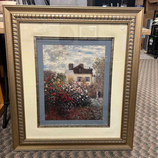 Picture of French Cottage w/Garden in Gold Frame