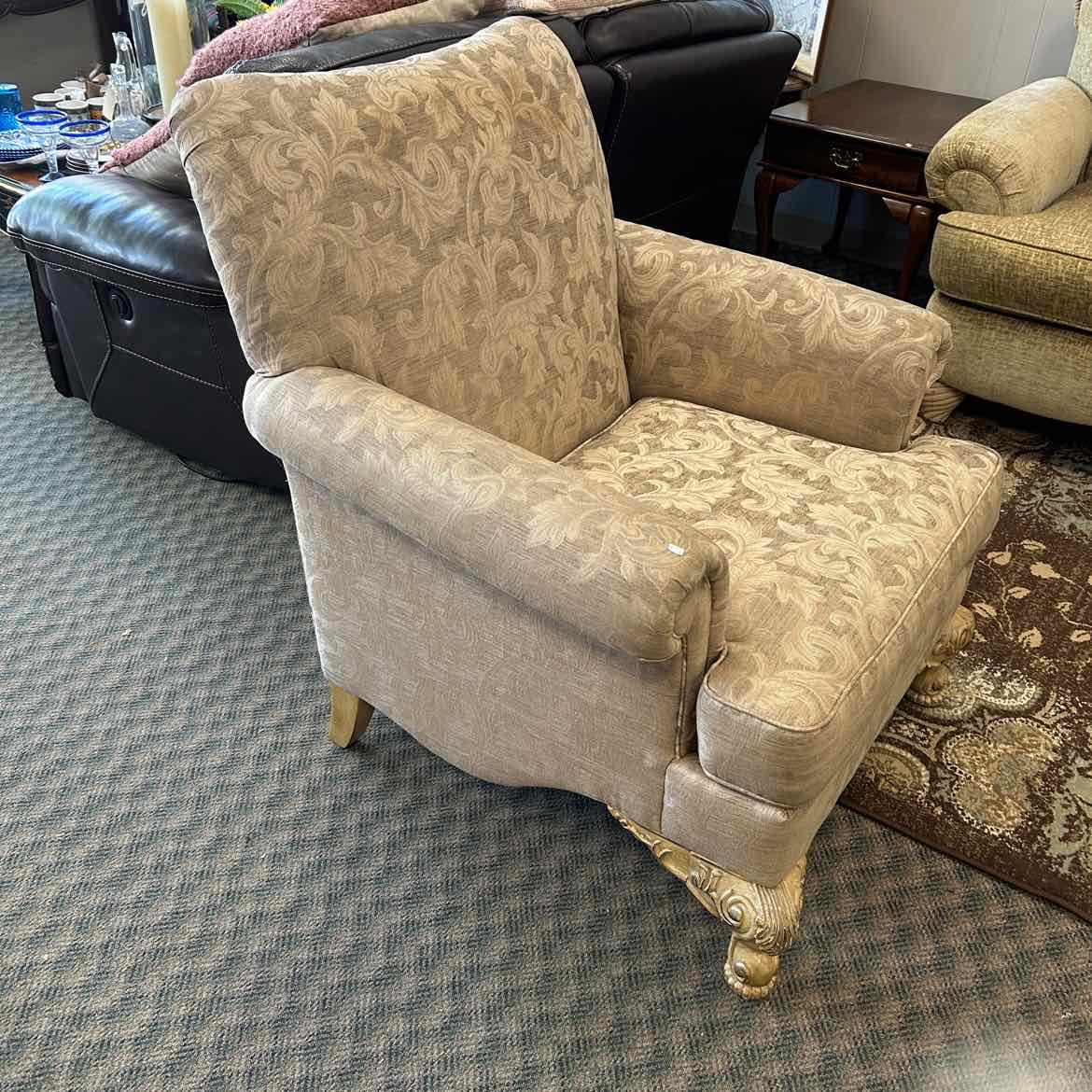 Tan Chair w/Leaf Pattern & Ornate Feet