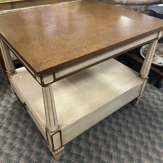 Wood Side Table w/Ivory Shelf