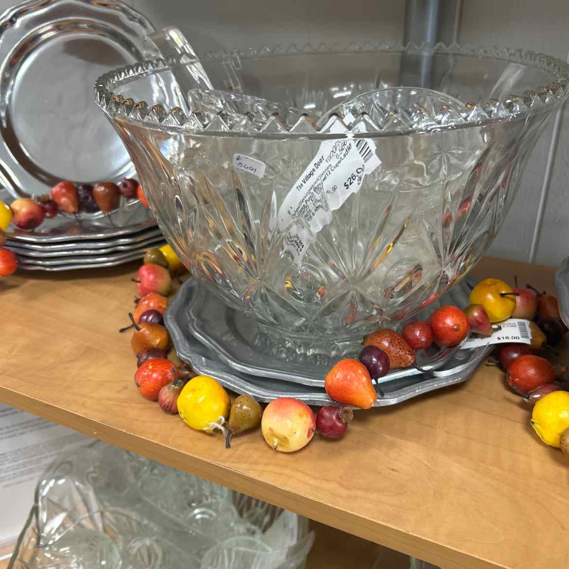 Cut Glass Punch Bowl w/12 Cups/Ladle