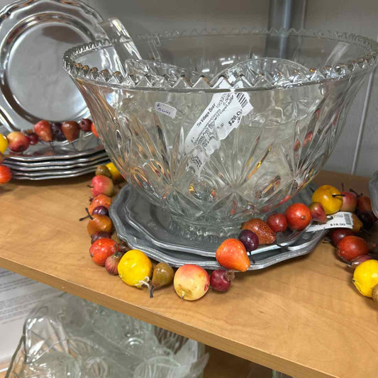 Cut Glass Punch Bowl w/12 Cups/Ladle