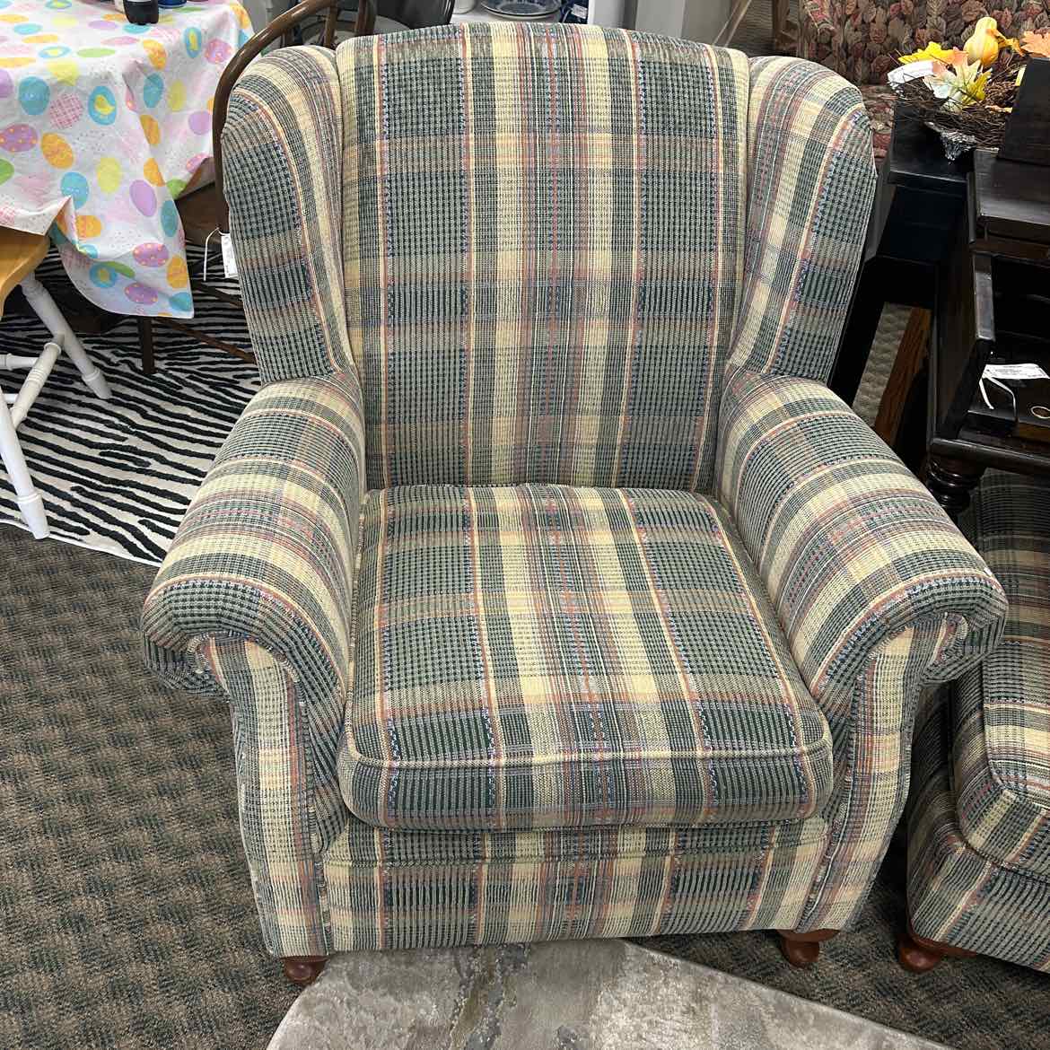 Plaid Green/Cream Upholstered Chair