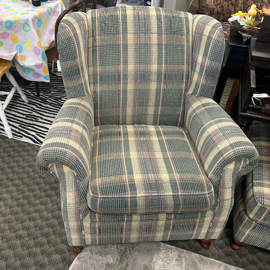 Plaid Green/Cream Upholstered Chair
