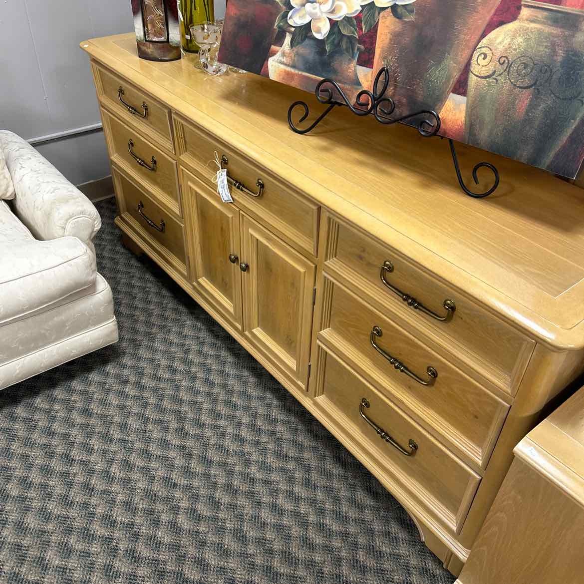 Long Blond Wood Dresser w/Mirror