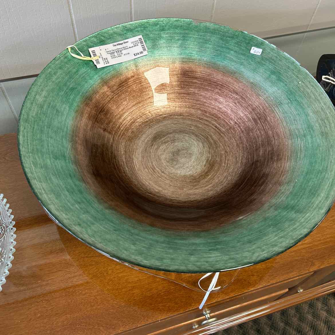 Turqoise & Bronze Glass Bowl AS IS