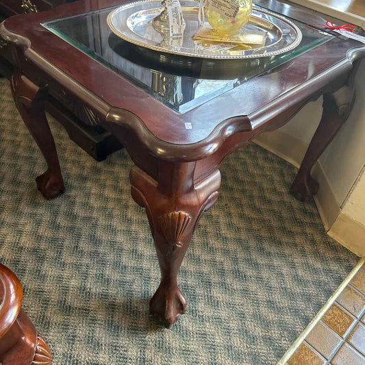 Glass Top Dark Wood End Table