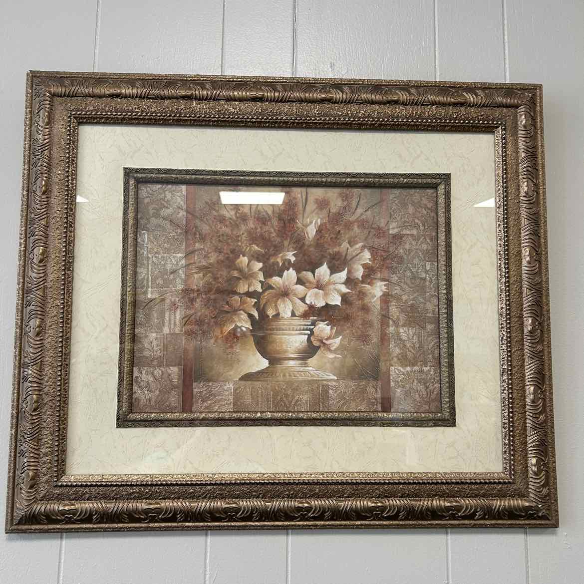White Flowers in Pot w/Brown Background Picture