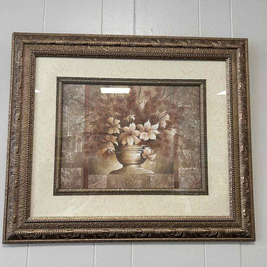 White Flowers in Pot w/Brown Background Picture