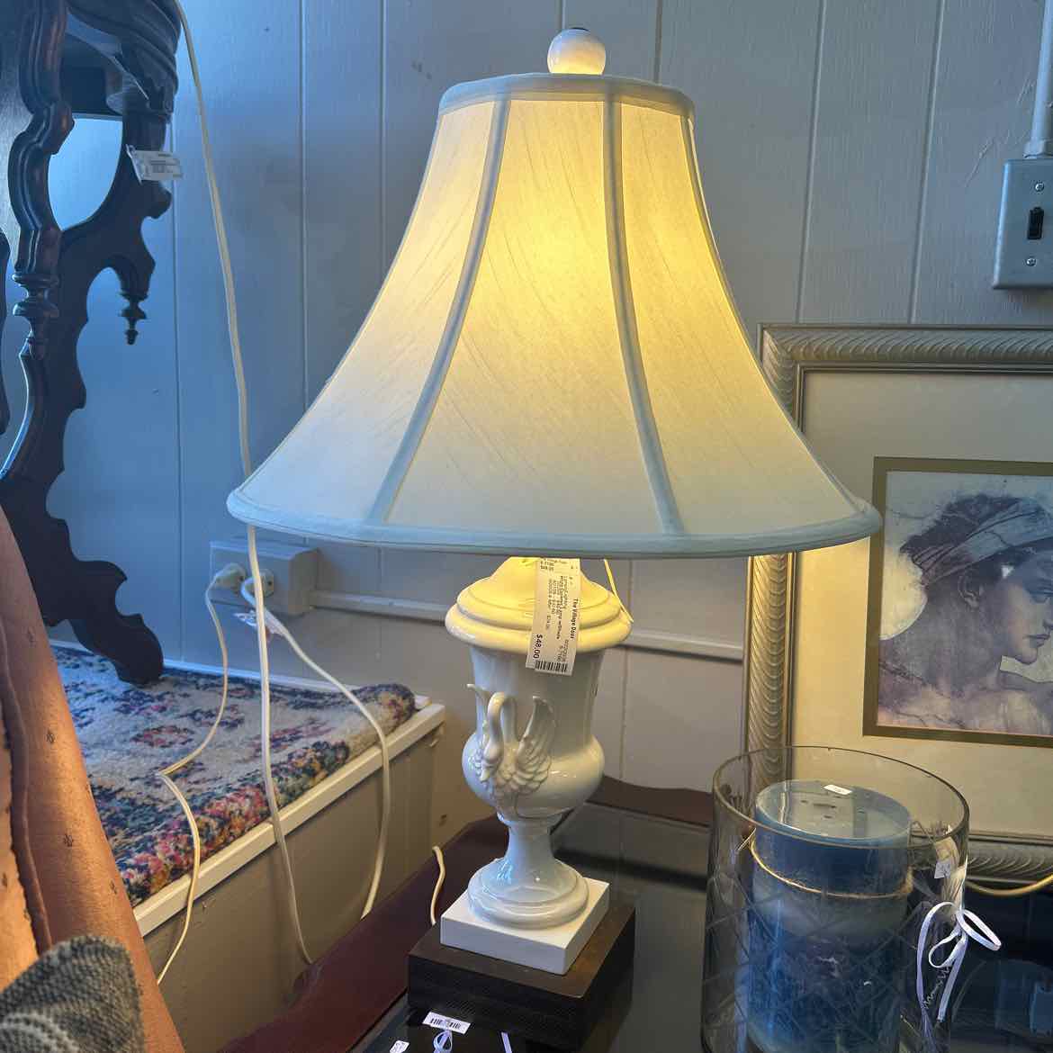 White Ceramic Lamp w/Shade