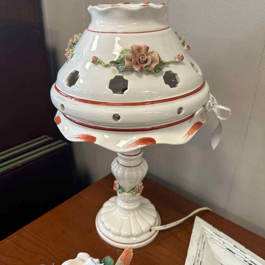 White w/Flowers Italian Table Lamp