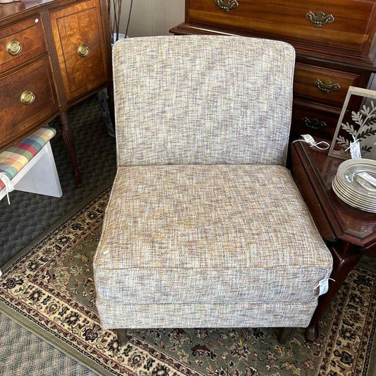 Tan Tweed Upholstered Slipper Chair