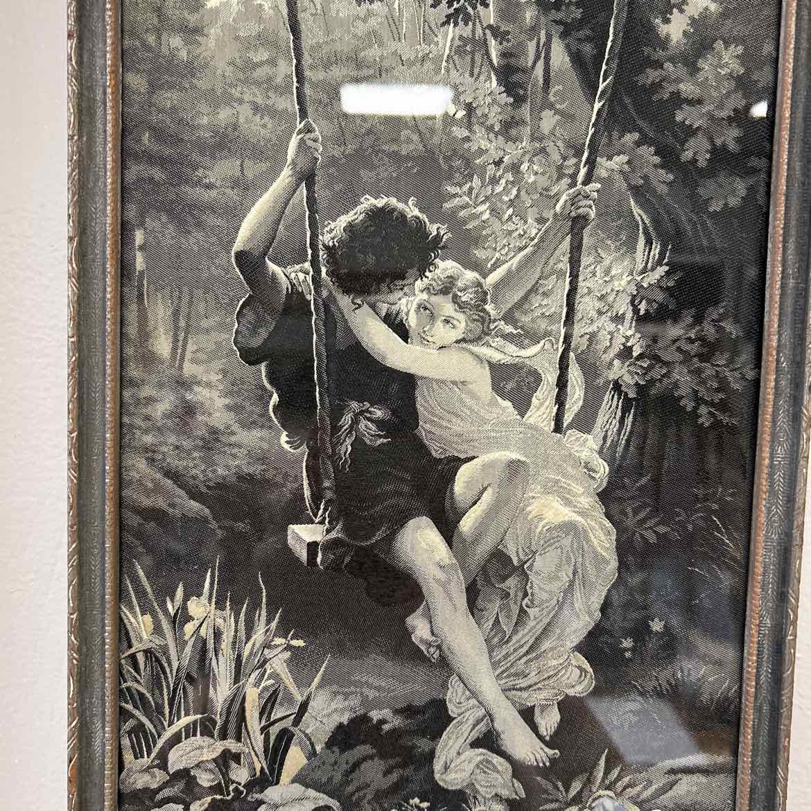 Vintage Black & White Picture of Girl & Boy Swinging