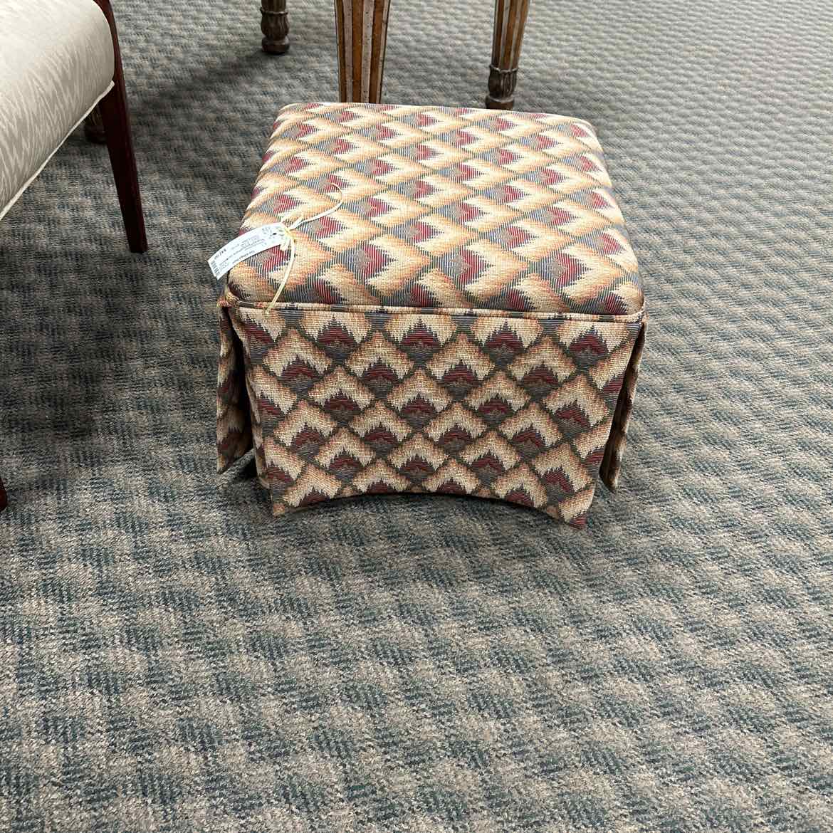 Square Ottoman w/Red & Tan Material