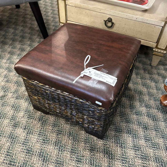Brown Wicker Storage Stool
