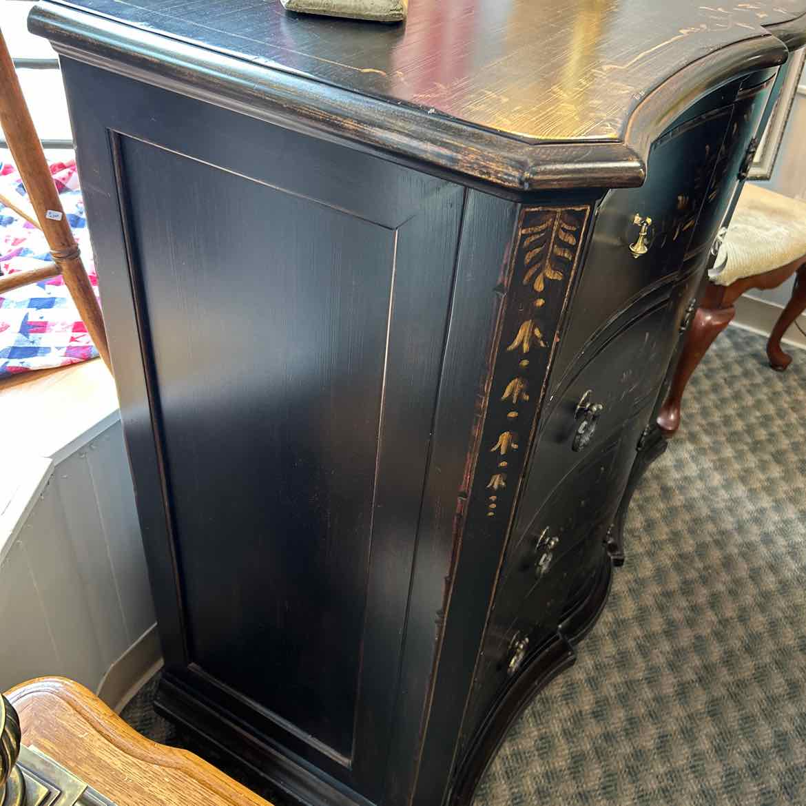 Black Painted Dresser with 4 Drawers and Gold Design