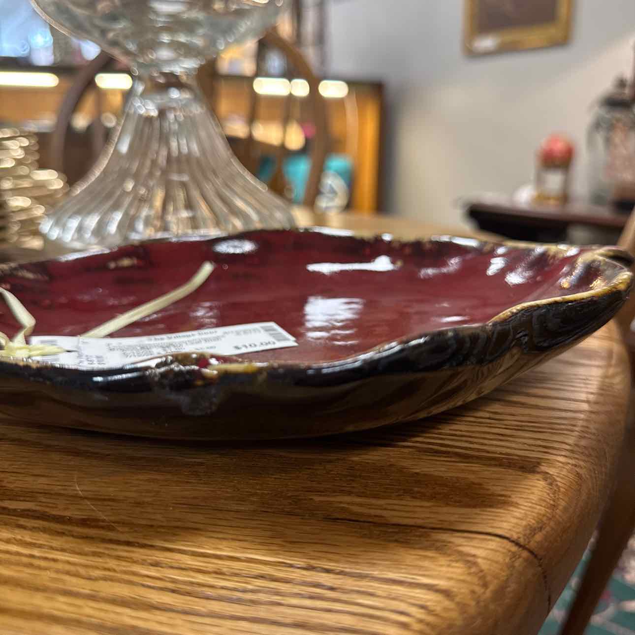 Brown Stoneware Leaf Dish