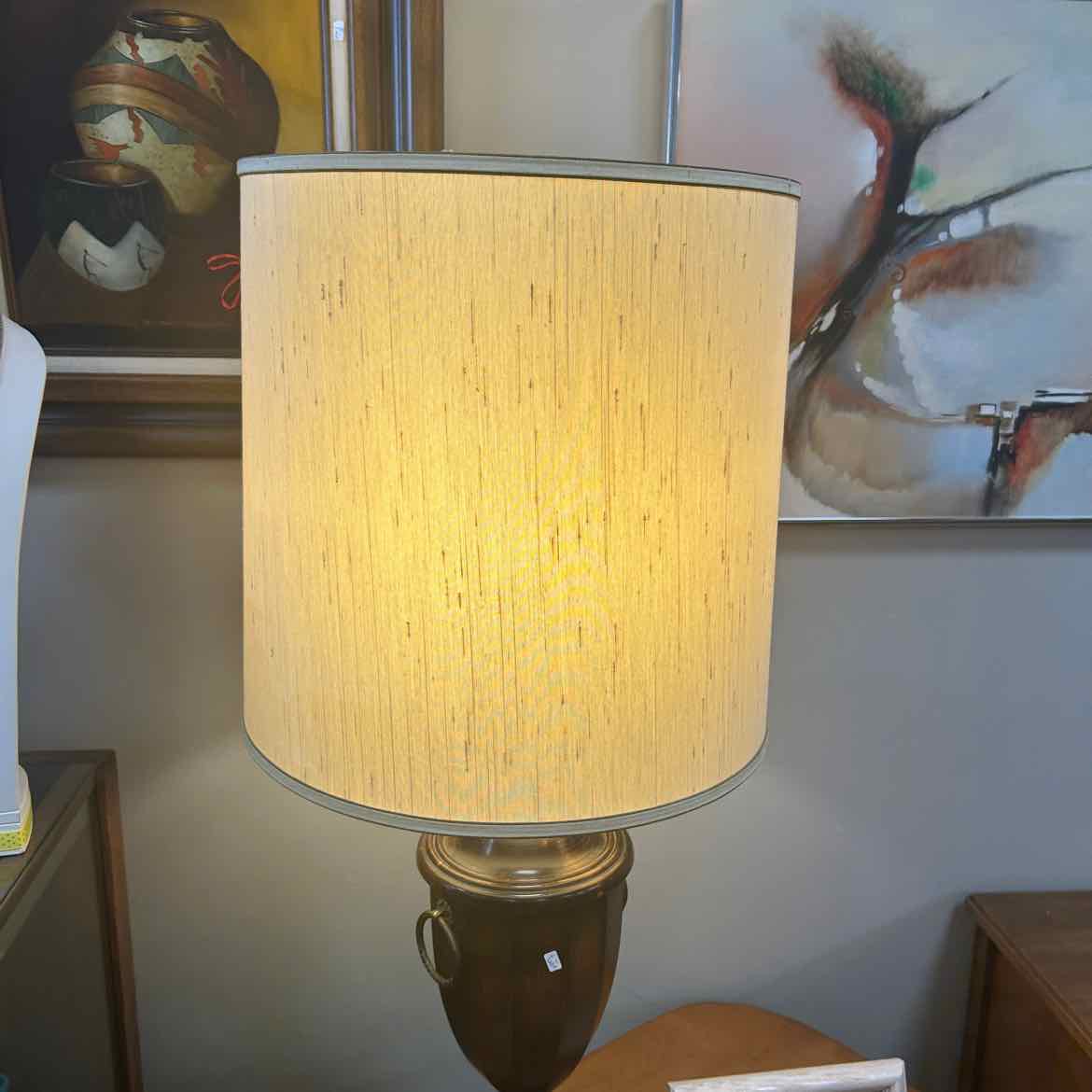 Tall Wood Lamp w/Metal Ring