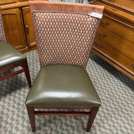 Wood Chair w/Green Seat & Upholstered Back