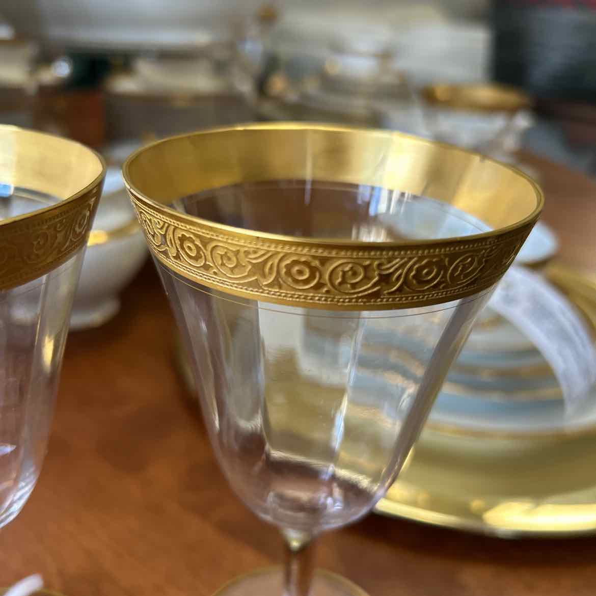 6 Haviland Wine Glasses w/Wide Gold Band