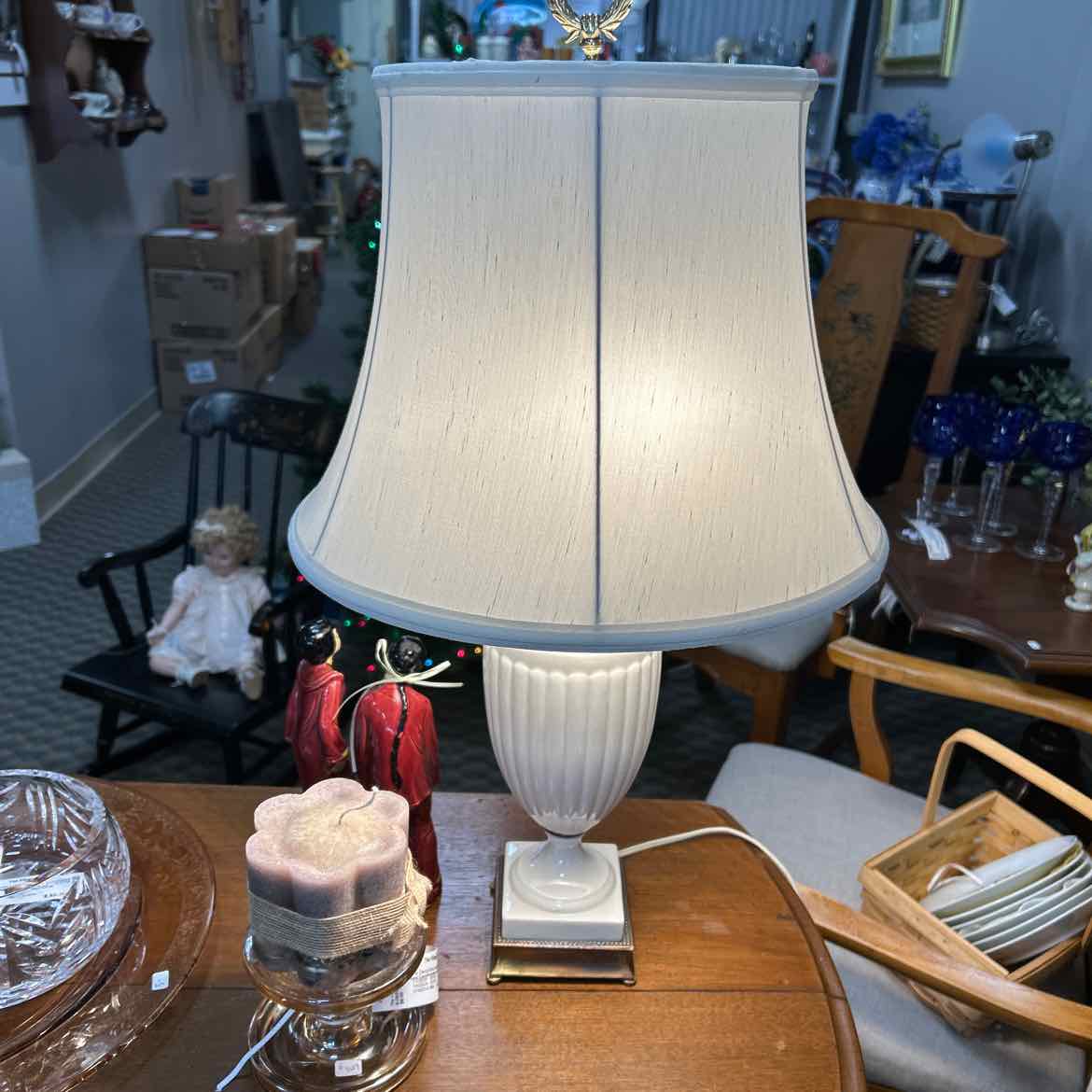 White Ceramic Lamp w/Brass Base