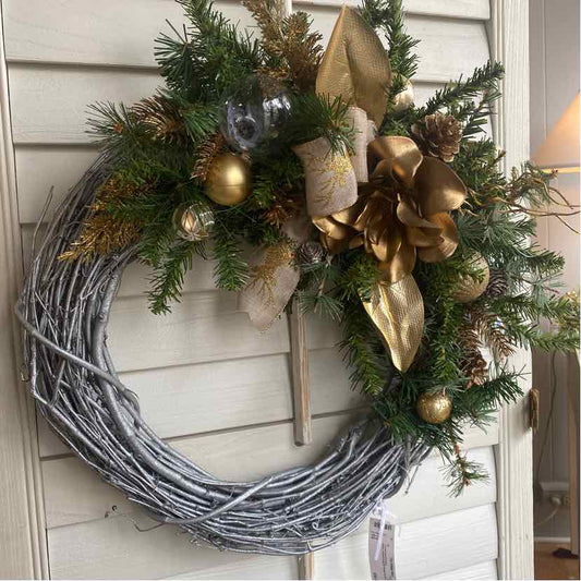 Silver Wreath with Gold Flower and Bow