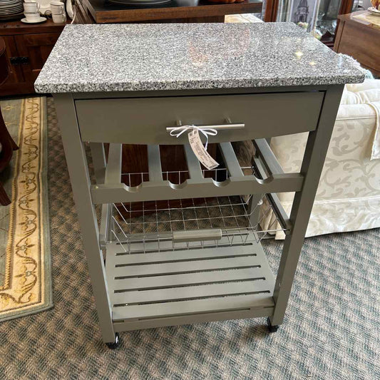 Gray Granite Top Kitchen Cart
