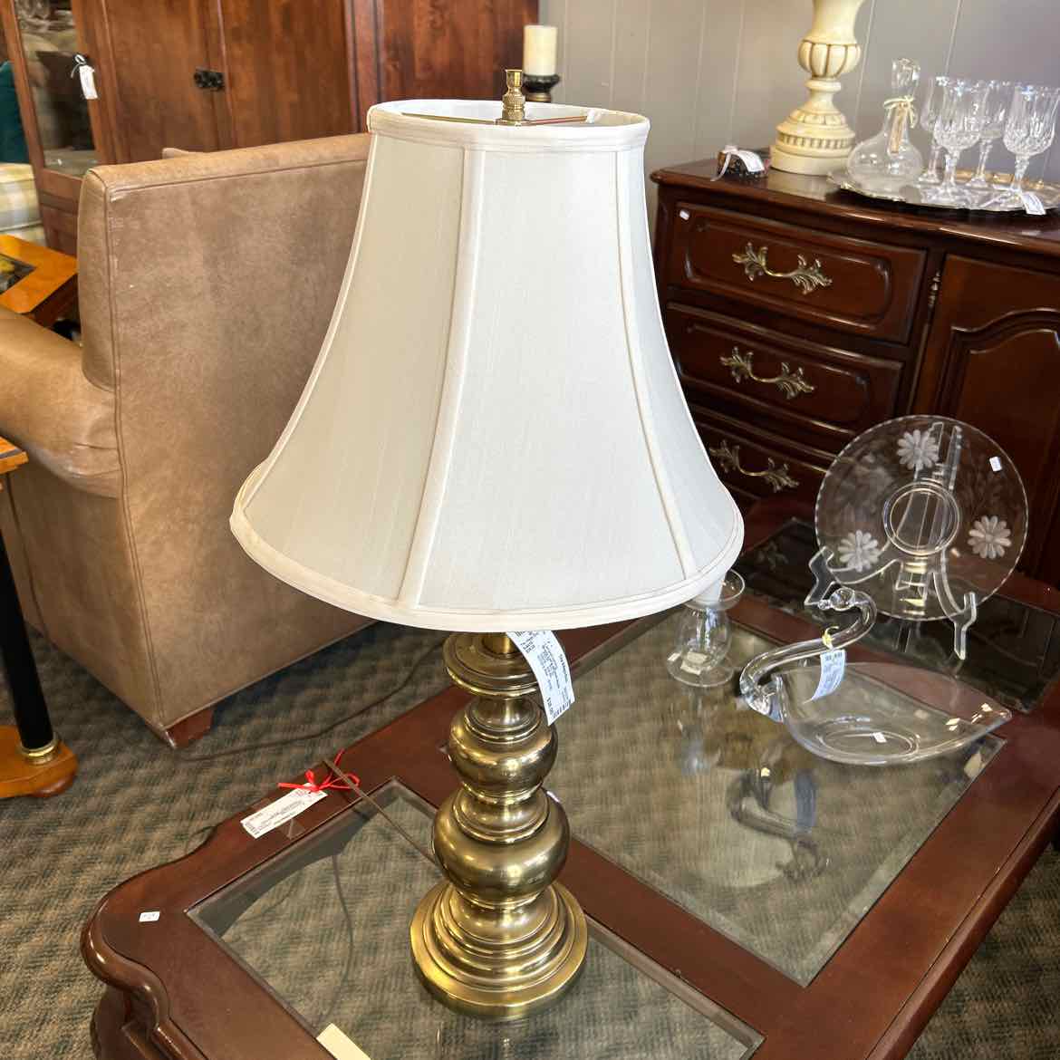 Brass Lamp w/Cream Shade