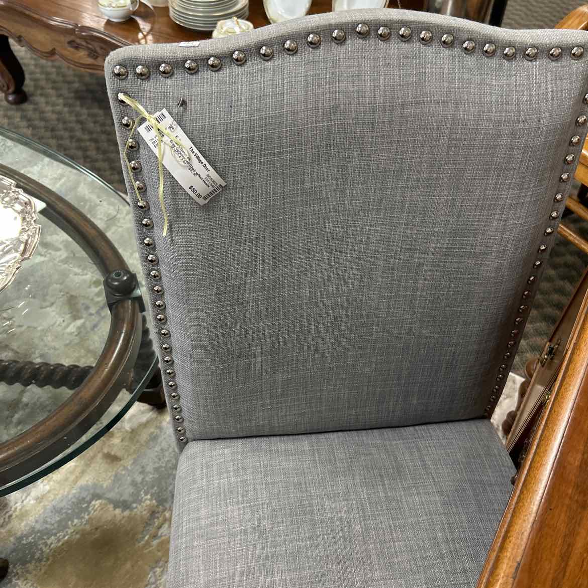 Gray Upholstered Chair w/Nail Heads
