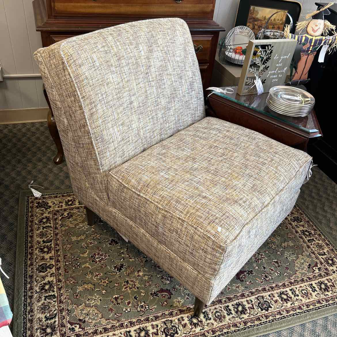 Tan Tweed Upholstered Slipper Chair