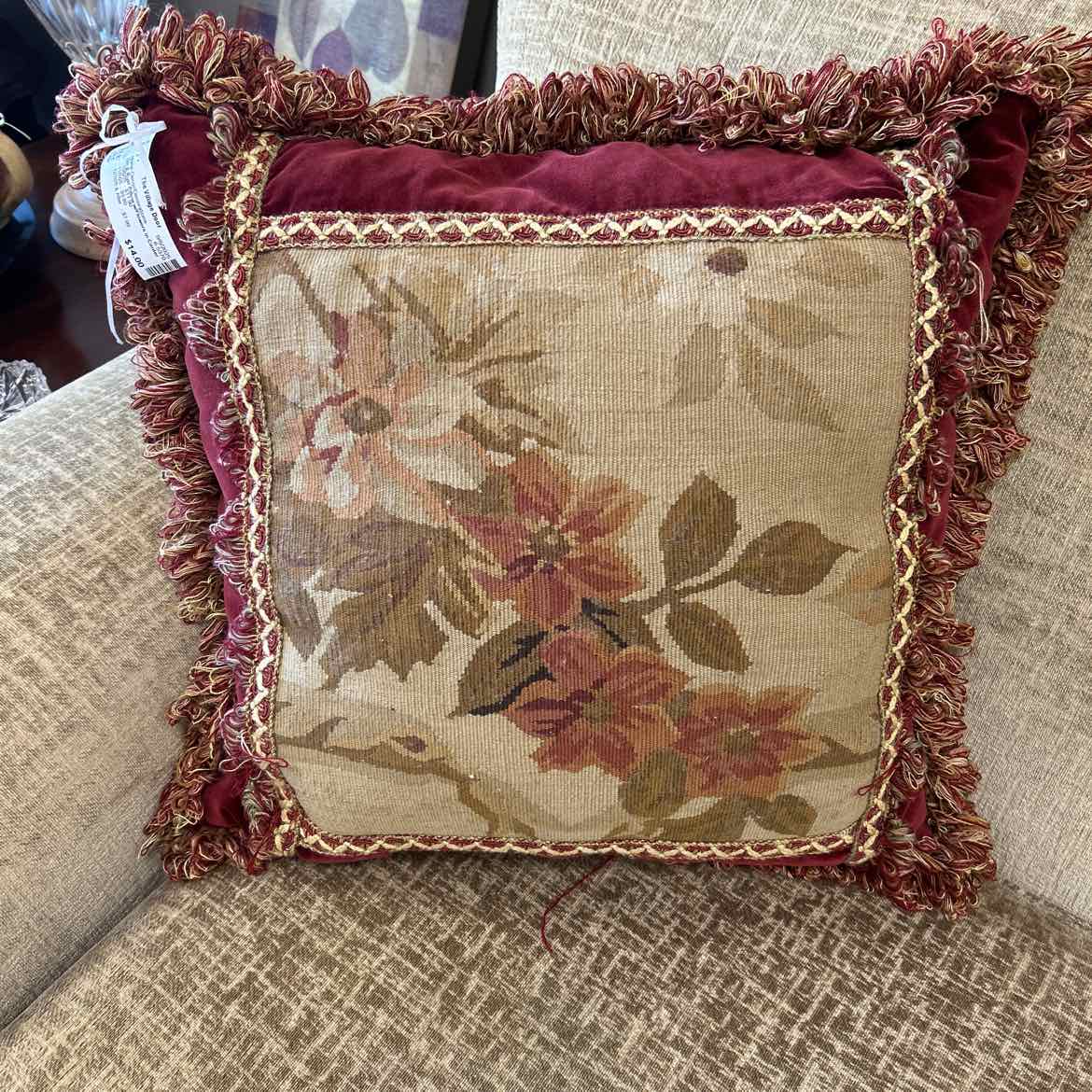 Tan & Rust Pillow w/Flowers in Center