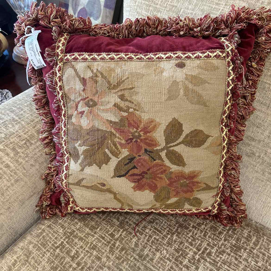Tan & Rust Pillow w/Flowers in Center