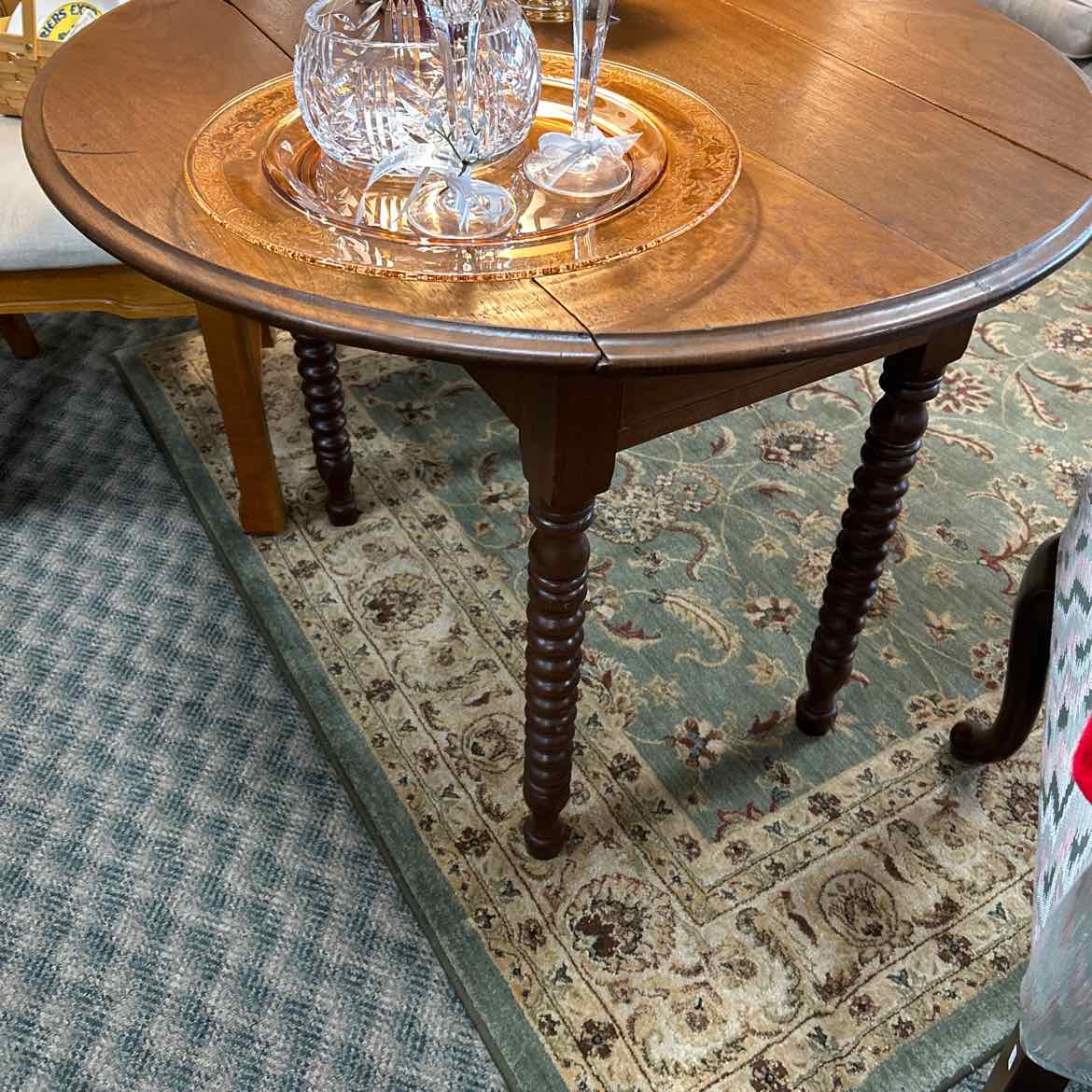 Antique Round Wood Drop Leaf Table