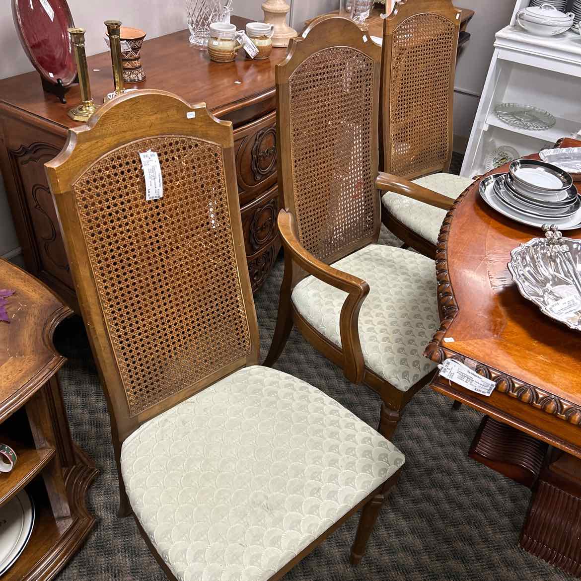 3 Dining Cane Back Chairs & 1 Cane Back Arm Chair