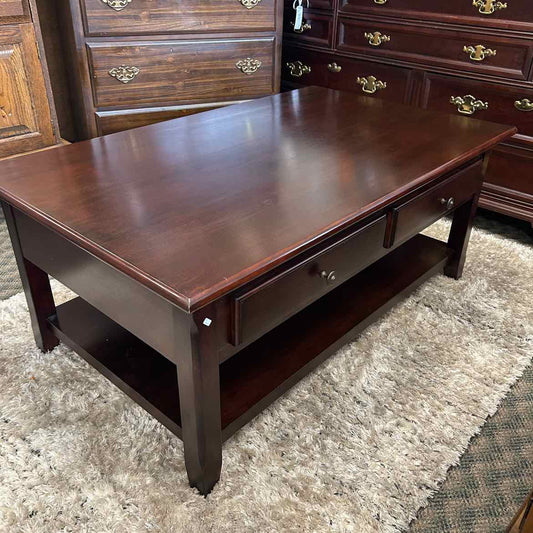 Wood Coffee Table w/Shelf & Drawers