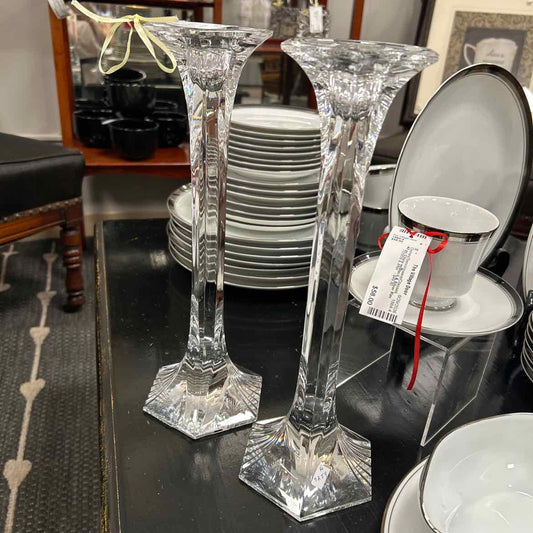 2 Tall Crystal Candlesticks