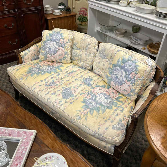Pastel Floral Settee w/Wood Arms
