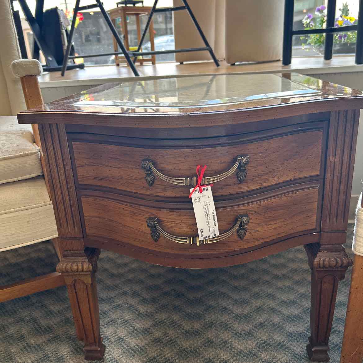 End Table W/Marble Insert & Drawer