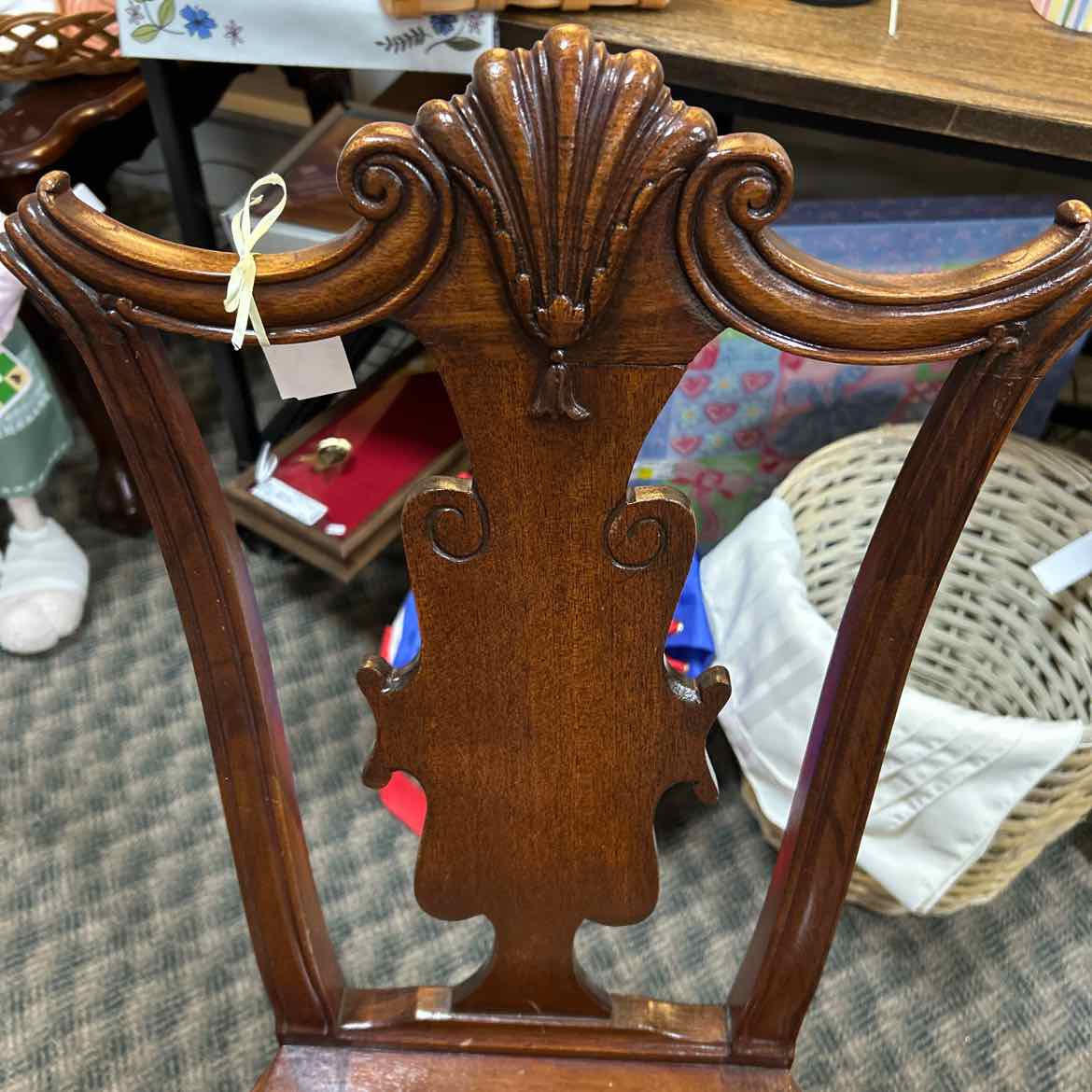 Wood Carved Chair w/Cane Seat