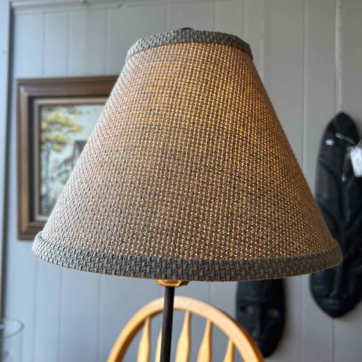 Metal Lamp w/Burlap Shade